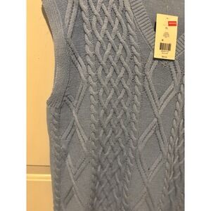 Crown & Ivy Sweater‎ Vest Blue NWT  V Neck Chunky Cable Knit Large Women's Large